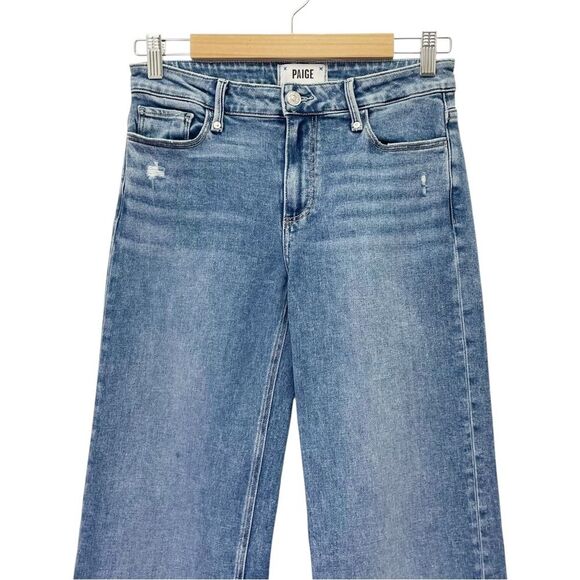 Paige Sabine Wide Leg Jeans Size 27 Shea Distressed Blue High Rise Flare Denim - Picture 5 of 12